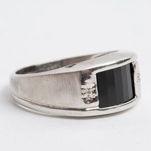Black Onyx and Diamond Ring in 10K White Gold